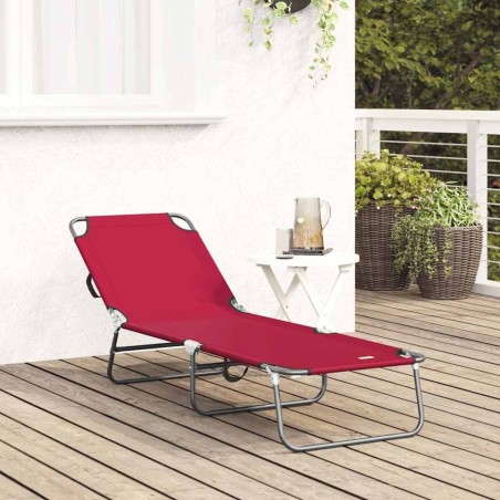 Chaise longue pliante portable rouge en tissu Oxford 600D 