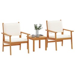 Ensemble bistro de jardin 3 pièces avec coussins en bois d'acacia massif 