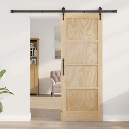 Porte Coulissante avec Ensemble de Matériel 78x202 cm Bois de Pin Massif 