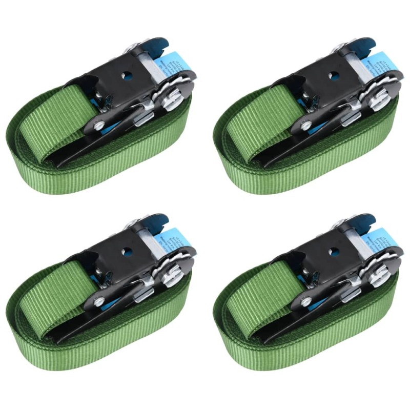 Sangles d’arrimage à cliquet 4 pcs 800 daN 6 m Vert Sangles d’arrimage à cliquet 4 pcs 800 daN 6 m Vert