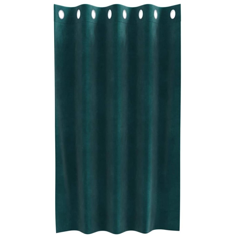 Rideaux Occultants avec Œillets 2 pcs Vert Foncé Velours 