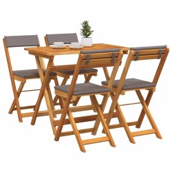 Ensemble Bistro Pliable 5 Pièces avec Coussins en Bois Massif d'Acacia 