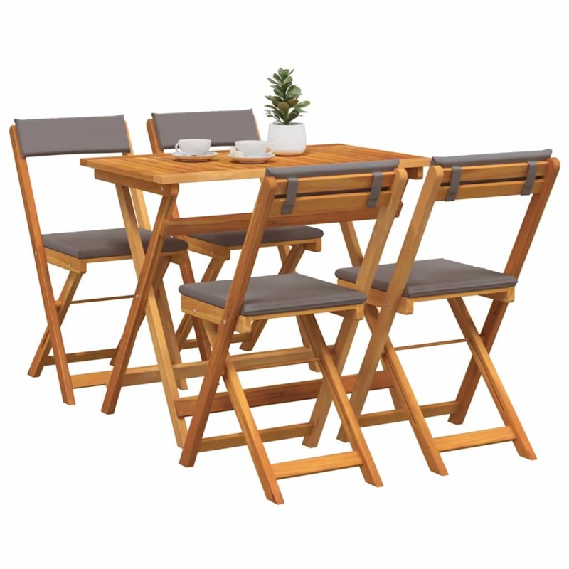 Ensemble Bistro Pliable 5 Pièces avec Coussins en Bois Massif d'Acacia 