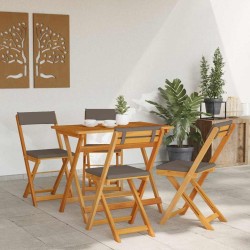 Ensemble Bistro Pliable 5 Pièces avec Coussins en Bois Massif d'Acacia 