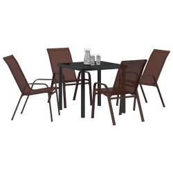 Ensemble de salle à manger de jardin 5 pièces marron en textilène et acier 