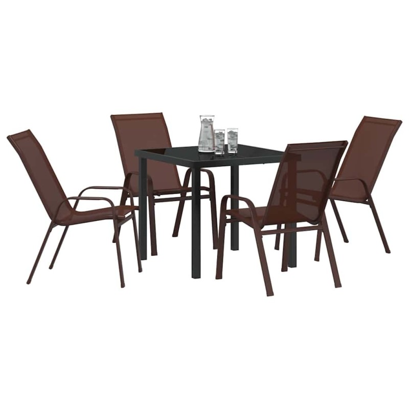 Ensemble de salle à manger de jardin 5 pièces marron en textilène et acier 