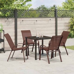 Ensemble de salle à manger de jardin 5 pièces marron en textilène et acier 