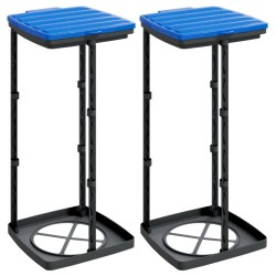 Porte-sacs poubelles 2 pcs noir et bleu 60 L PP 