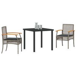 Set de jardin de 3 pièces avec coussins en poly rotin gris 