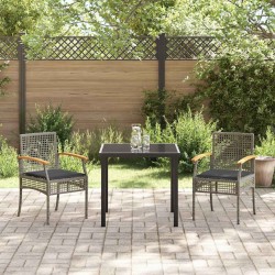 Set de jardin de 3 pièces avec coussins en poly rotin gris 