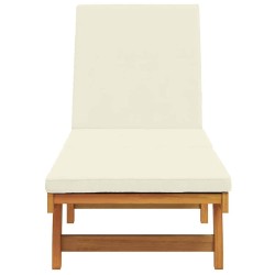 Chaise longue avec des roues et un coussin crème en bois massif 