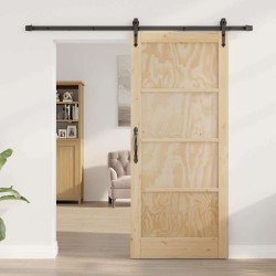 Porte coulissante avec ensemble quincaillerie 86x198,5 cm en bois massif de pin 