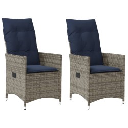 Lot de 2 chaises de jardin inclinables avec coussins en résine tressée grise 