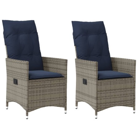 Lot de 2 chaises de jardin inclinables avec coussins en résine tressée grise 