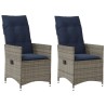 Lot de 2 chaises de jardin inclinables avec coussins en résine tressée grise 