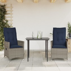 Lot de 2 chaises de jardin inclinables avec coussins en résine tressée grise 