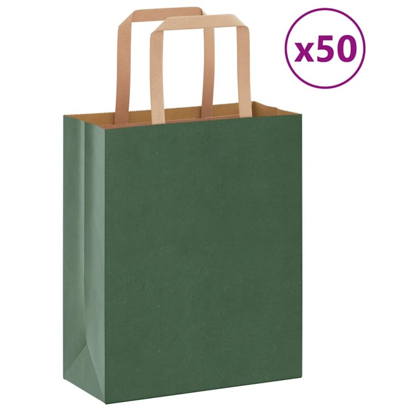 Sacs en papier 50 pcs avec poignées vert 18x8x22 cm 