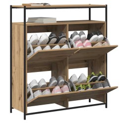 Cabinet à chaussures avec 4 tiroirs rabattables Chêne artisanal 100x34x112 cm 
