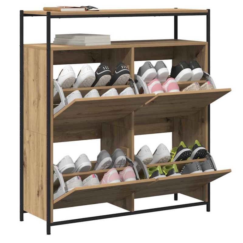 Cabinet à chaussures avec 4 tiroirs rabattables Chêne artisanal 100x34x112 cm 