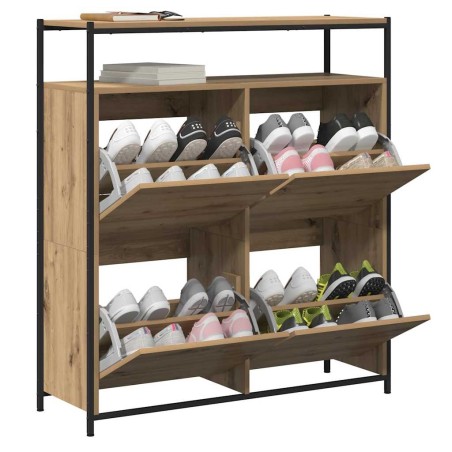 Cabinet à chaussures avec 4 tiroirs rabattables Chêne artisanal 100x34x112 cm 