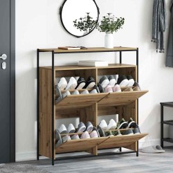 Cabinet à chaussures avec 4 tiroirs rabattables Chêne artisanal 100x34x112 cm 