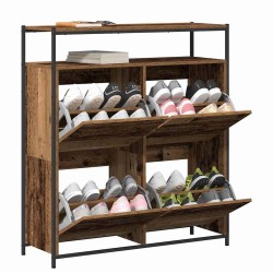 Cabinet à chaussures avec 4 tiroirs à rabat en bois ancien 100x34x112 cm 
