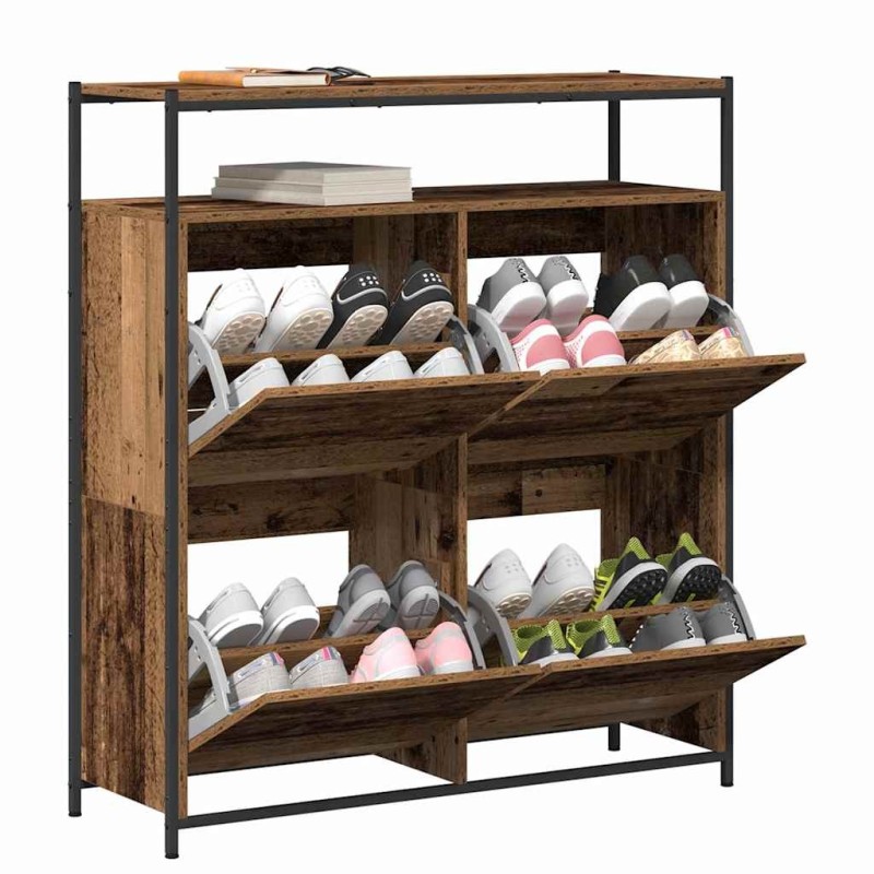 Cabinet à chaussures avec 4 tiroirs à rabat en bois ancien 100x34x112 cm 