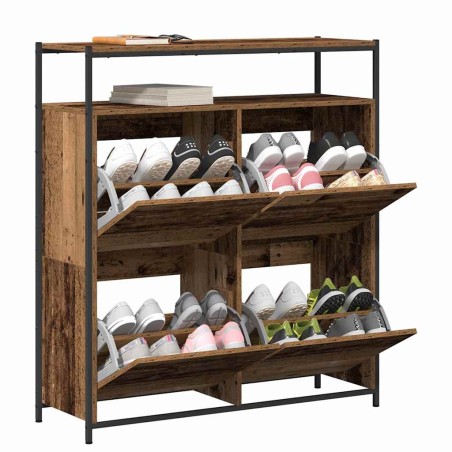 Cabinet à chaussures avec 4 tiroirs à rabat en bois ancien 100x34x112 cm 