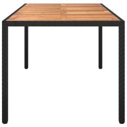 Table de jardin 190x90x75 cm Résine tressée et bois acacia Noir 