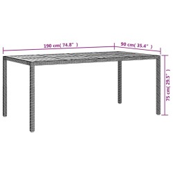 Table de jardin 190x90x75 cm Résine tressée et bois acacia Noir 