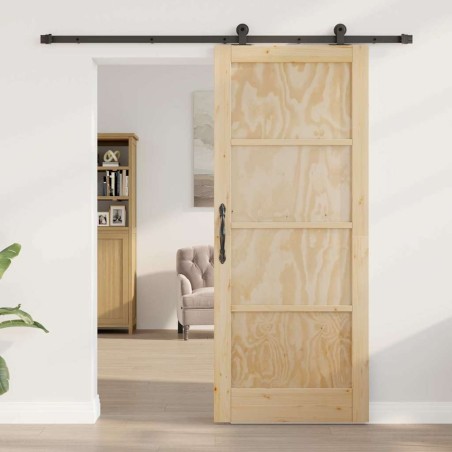 Porte coulissante avec matériel 83x202 cm en bois massif de pin 