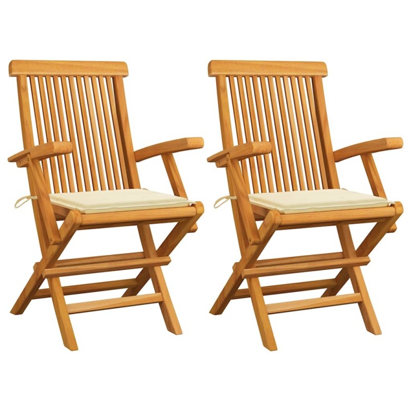 Chaises de jardin avec coussins crème lot de 2 Bois teck massif 