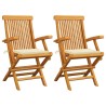 Chaises de jardin avec coussins crème lot de 2 Bois teck massif 