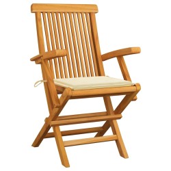 Chaises de jardin avec coussins crème lot de 2 Bois teck massif 