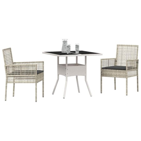 Ensemble de salle à manger de jardin 3 pièces Gris clair en poly rattan 