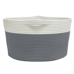 Panier de rangement gris et blanc Ø40x25 cm coton 