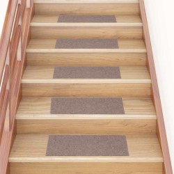 Tapis d'escalier autocollants 15 pièces 60 x 25 cm Marron clair Rectangulaire 