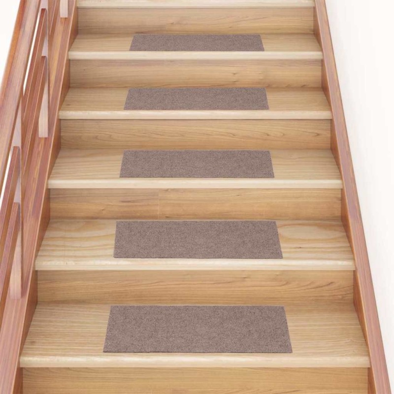 Tapis d'escalier autocollants 15 pièces 60 x 25 cm Marron clair Rectangulaire 