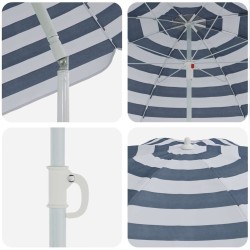 Parasol de plage avec poteau en métal bleu et blanc 161 x 193 cm en polyester. 