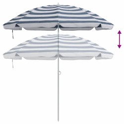 Parasol de plage avec poteau en métal bleu et blanc 161 x 193 cm en polyester. 