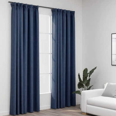 Rideaux occultants aspect lin avec crochets 2pcs Bleu 140x245cm 