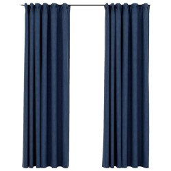 Rideaux occultants aspect lin avec crochets 2pcs Bleu 140x245cm 
