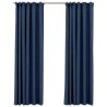 Rideaux occultants aspect lin avec crochets 2pcs Bleu 140x245cm 