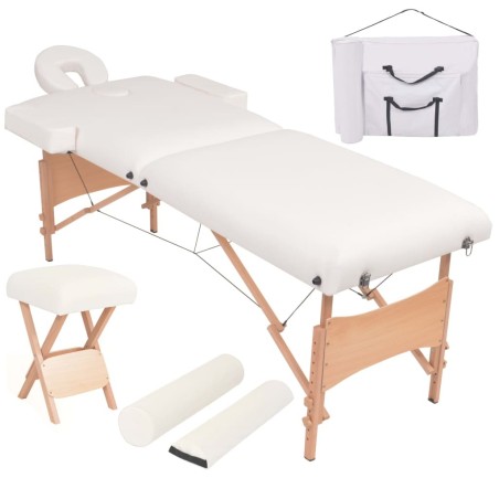 Table de massage pliable et tabouret 10 cm d'épaisseur Blanc 