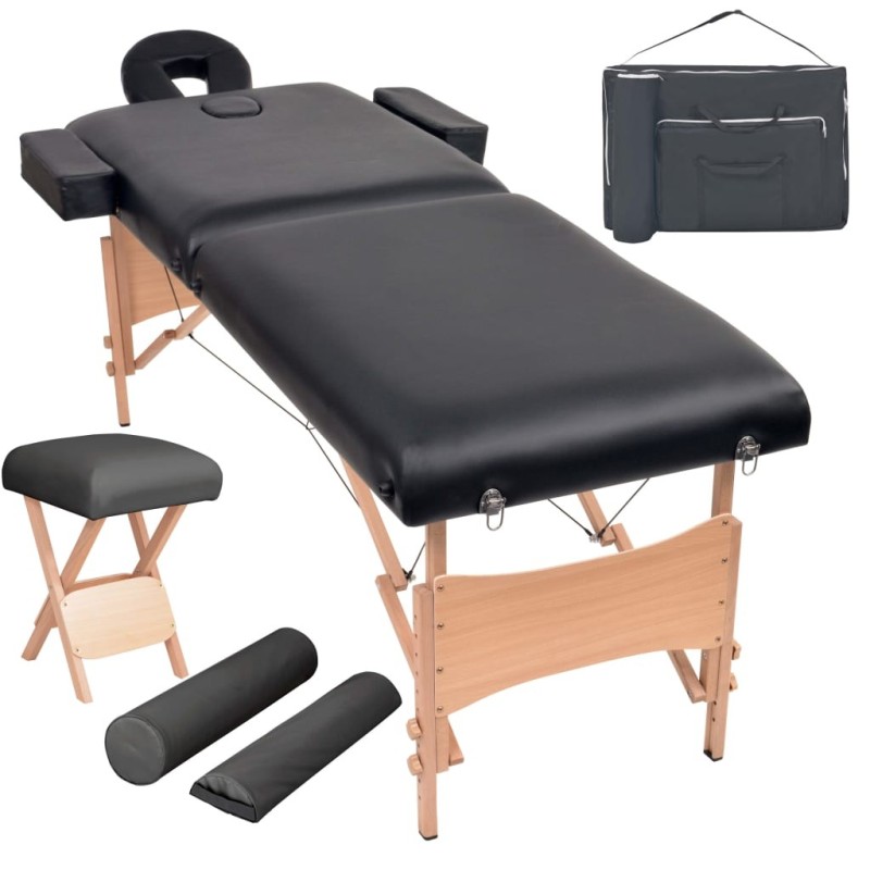 Table de massage pliable et tabouret 10 cm d'épaisseur Noir 