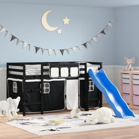  Lit mezzanine pour enfants avec rideaux sans matelas 80x200 cm 