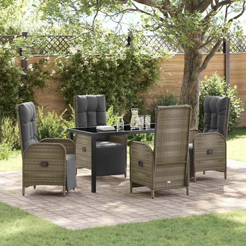 Salon de jardin 6 pcs avec coussins gris résine tressée 473785473785