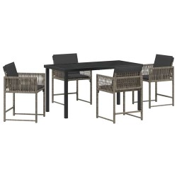 Salon de jardin 6 pcs avec coussins gris résine tressée 473788473788