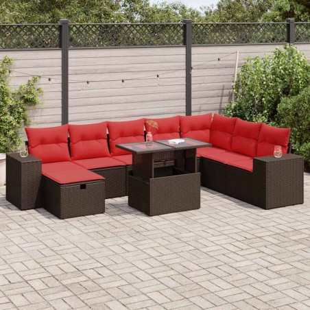 Salon de jardin 8 pcs avec coussins gris résine tressée 473917473917