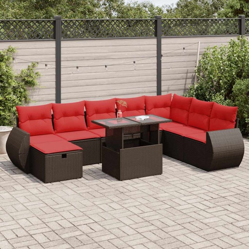 Salon de jardin 8 pcs avec coussins gris résine tressée 473933473933